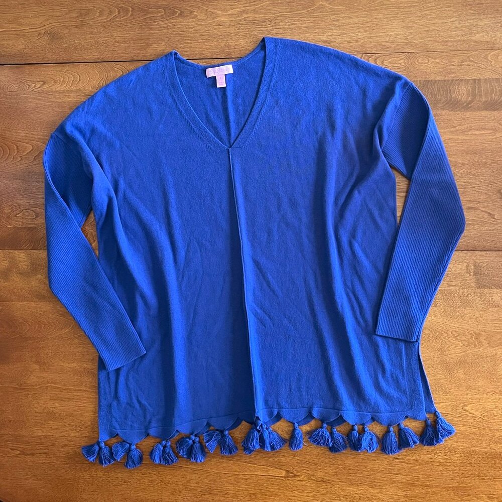 Lilly Pulitzer blue V-neck tassel sweater S